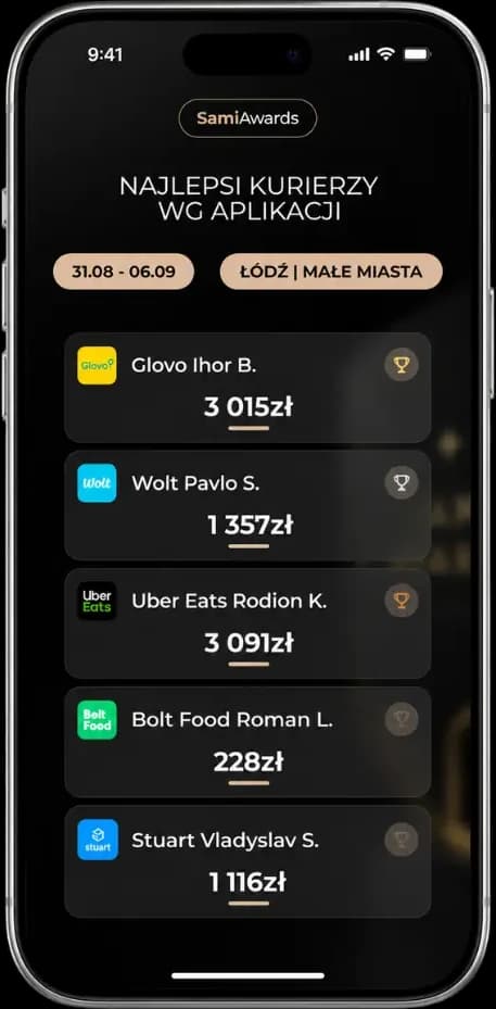 Zrzut ekranu z realnym zarobkiem kuriera SAMI GROUP